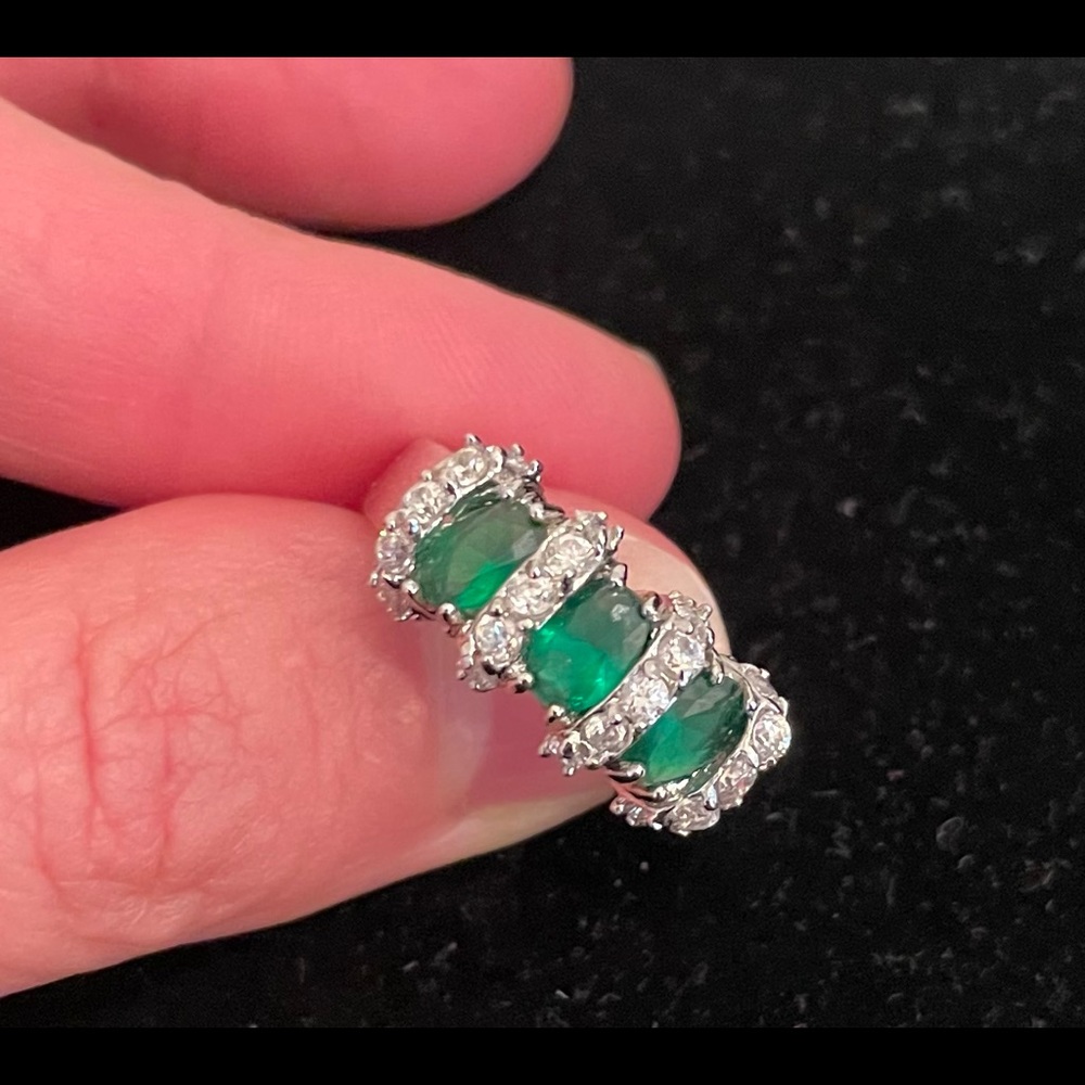 Solid Sterling Silver Lab Created Emerald And Dia… - image 2